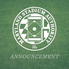 White Maryland Stadium Authority Logo over green turf field with word "Announcement"